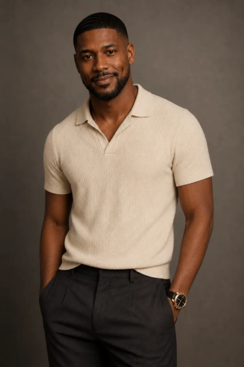 K3 the Creator wearing a cream shirt and dark jacket in a full portrait