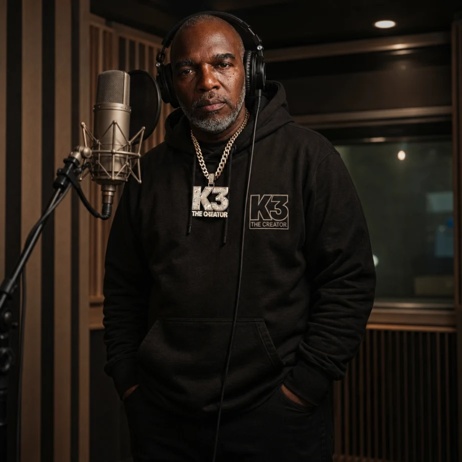 K3 the Creator in a recording studio