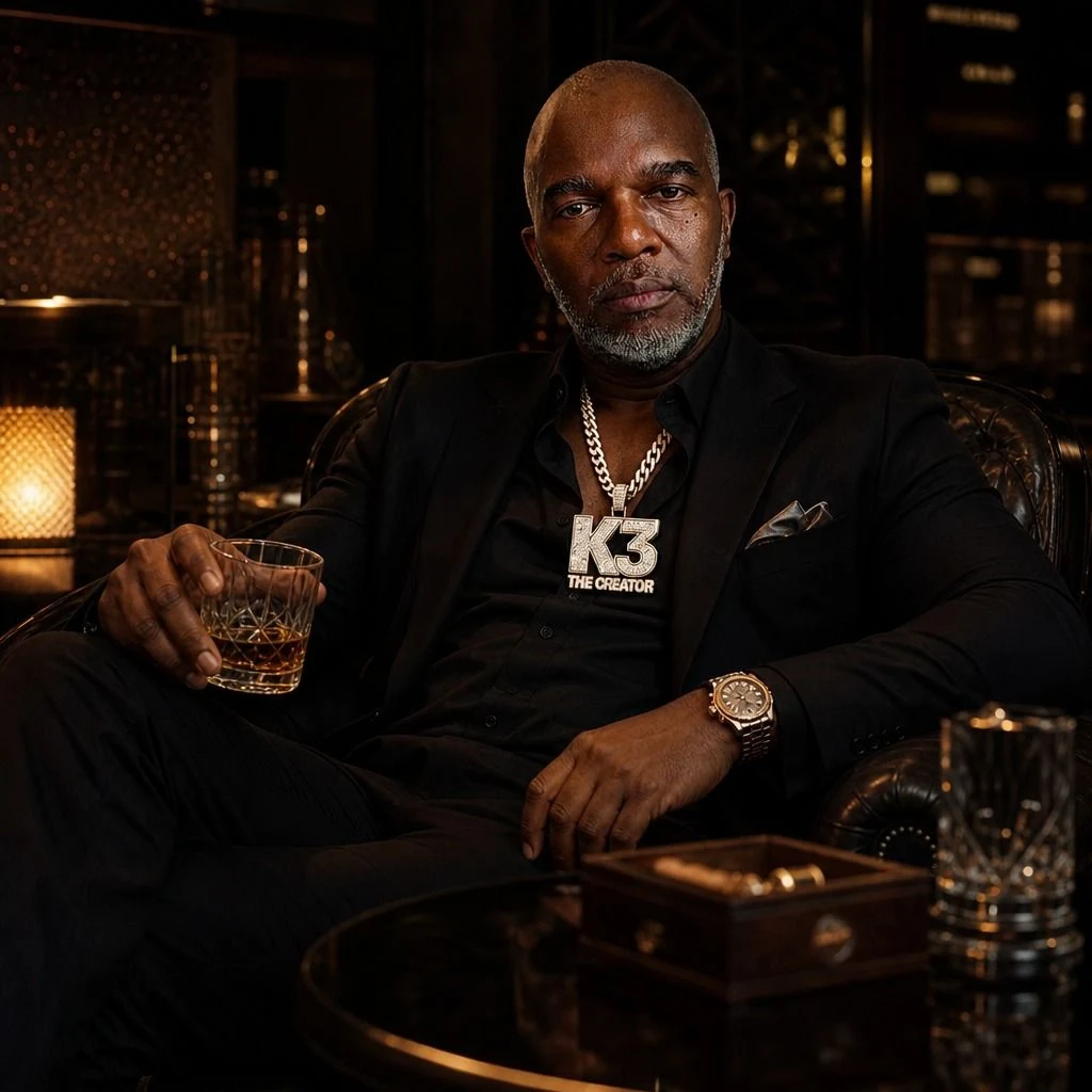 K3 the Creator in a dark lounge setting