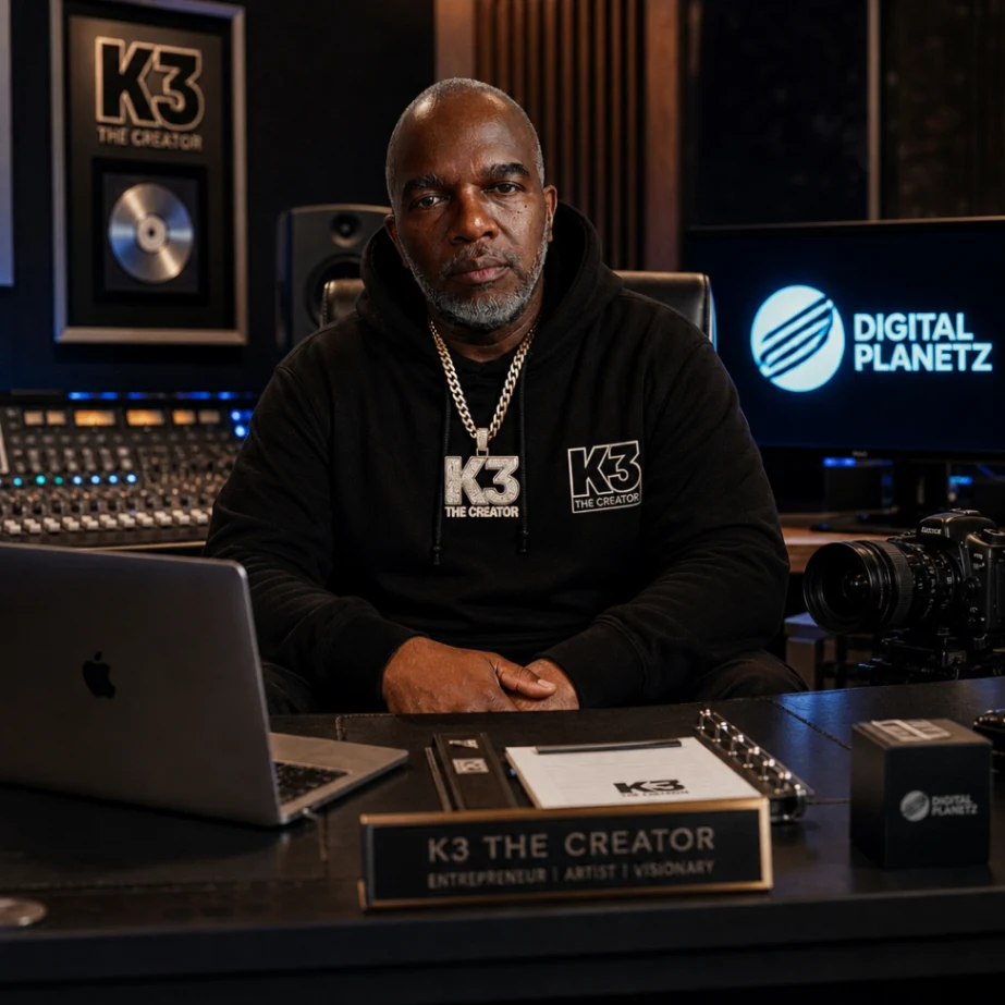 K3 the Creator seated in a Digital Planetz studio